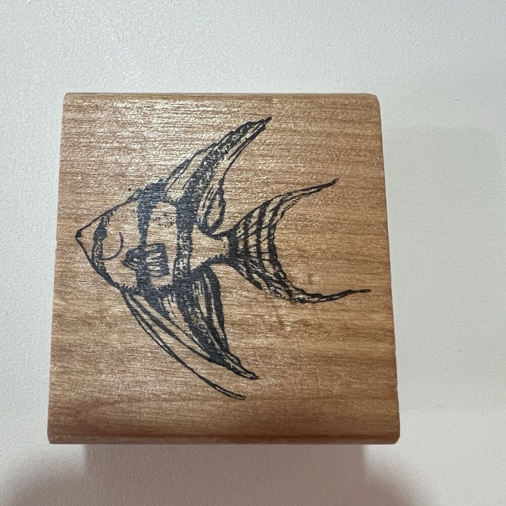 Wood Block Rubber Stamp Angel Fish